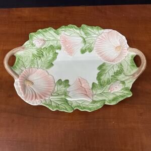 Vtg Fitz & Floyd 1987 Handled Serving Tray Sculpted Pink Hibiscus